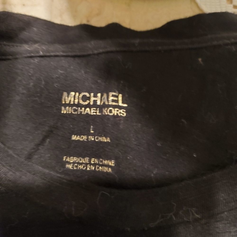 Michael Kors Black Gold Signature Logo Cotton T-shirt Large - Picture 5 of 8